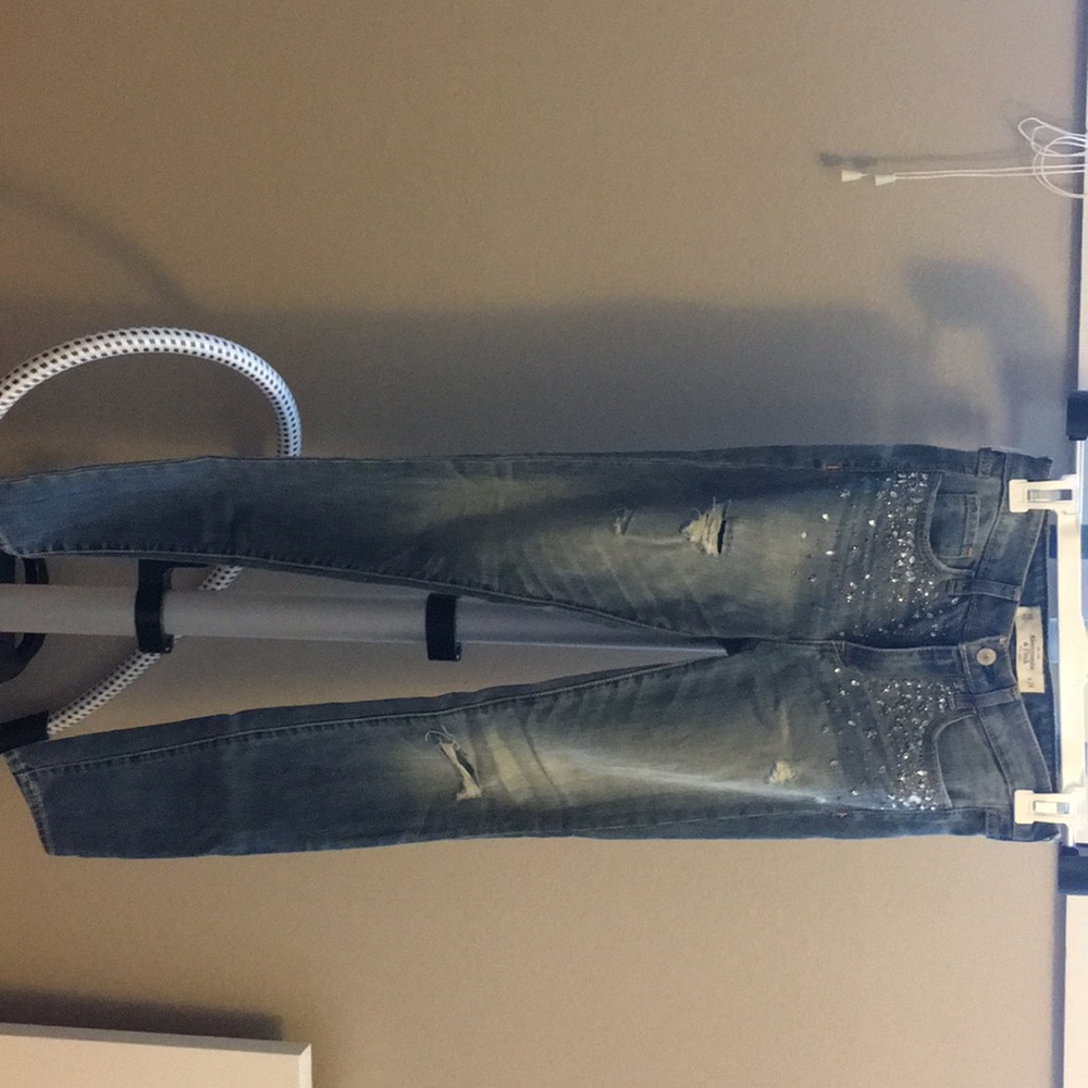 Abercrombie light wash bedazzled skinny jeans